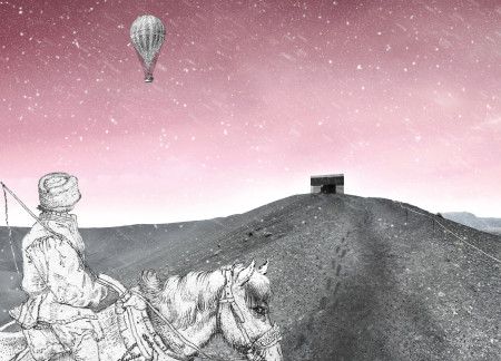 Reused Containers with Burned Wood Create a Landscape Lookout