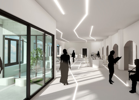 Dog-Friendly Workspace with Minimalist Aesthetics and Green Terraces