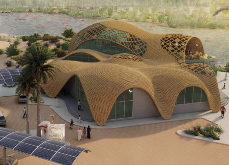 Integrated Wetland Center with Reed Bricks and Organic Roof Design