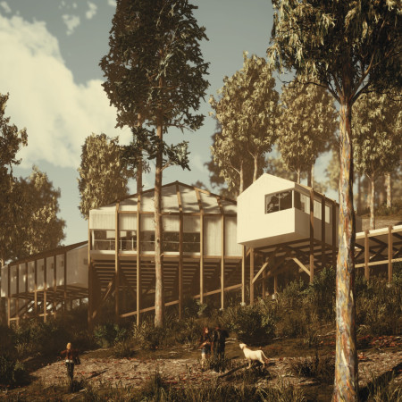 Cork Cladding and Sliding Windows in a Nature-Inspired Yoga Studio