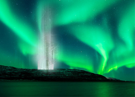 Light-Infused Pavilion Reflecting Northern Lights Through Immersive Cloud Form