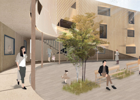 Custom Wood Skin Transforming Community Living with Upcycled Ash