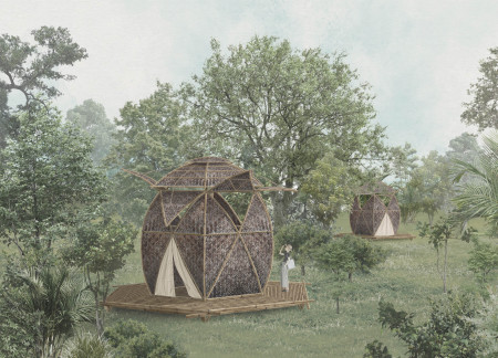 Natural Bamboo Retreat with Petal-Shaped Shutters