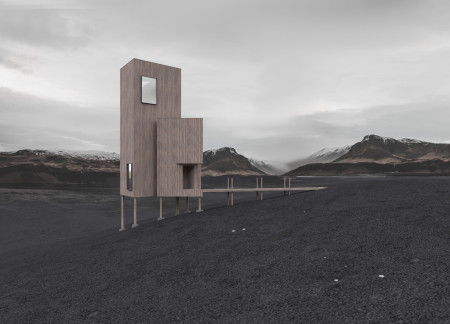 Wooden Skeleton Overlooking Volcanic Scenery with Panoramic Views