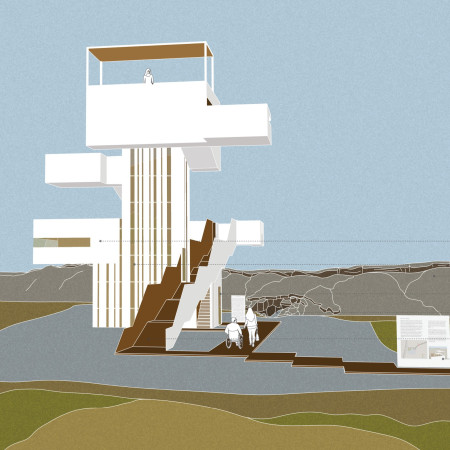 Cedar Walkway over Geothermal Pools in Tectonic Landscape