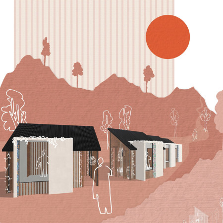 Slotted Wood Cabins with Azulejos Framing Tranquil Meditation Spaces