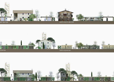 Towering Lookout with Reeds and Unworked Stone Surrounding Guest Homes