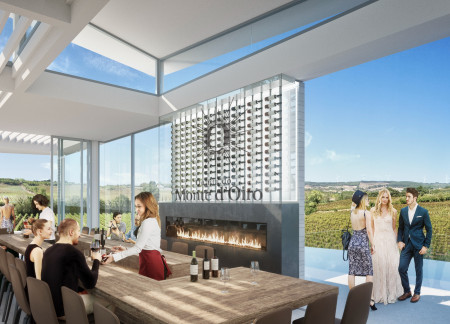 Reflection Fountain and Local Limestone Define a Modern Winery Experience
