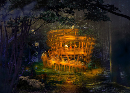 Elevated Timber Structure with Wicker Accents Embracing Nature