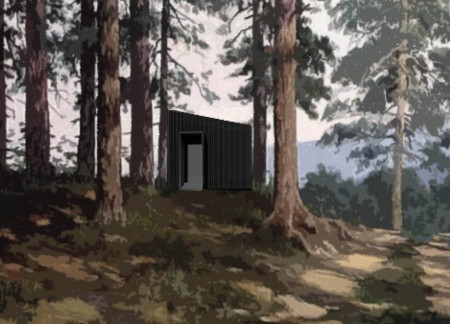 Charred Wood Retreat Elevated on Steel Platforms