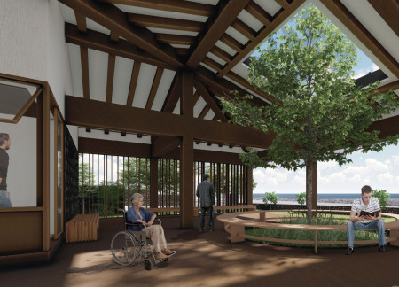 Basalt Inspired Spaces Emphasizing Natural Ventilation for End-of-Life Care