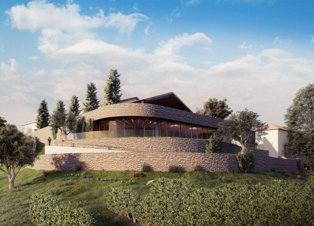 Terraced Design Embracing Corten Steel and Natural Stone for Wine Tasting Engagement