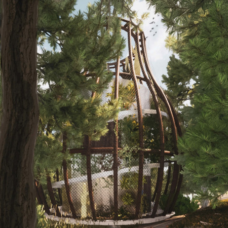 Bamboo Frame and Polished Steel Create a Sanctuary Embracing Nature