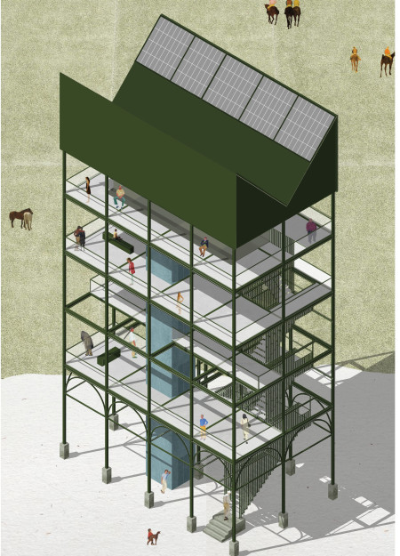 A Landmark Observation Tower Defined by a Hanging Staircase