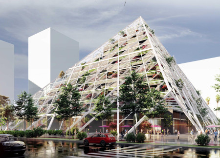 Pyramidal Structures with Green Terraces and Metal Skin for Urban Community Living