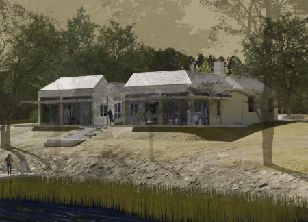 Bat Tower and Courtyard Blend in Artistic Residence by the Lake