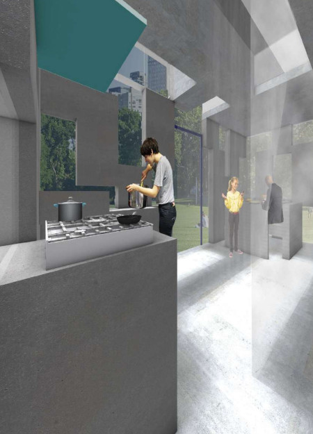 Facade Panels and Opened Rooftop for Family Living