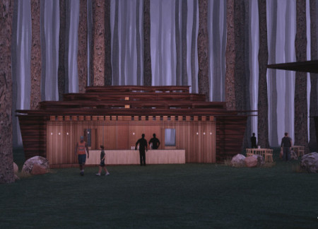 Decorative Mesh Frame Enhancing Natural Ventilation in a Timber-Centric Food Court