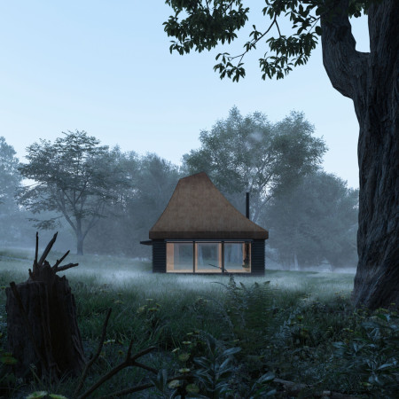 Elevated Retreat with Charred Timber and Thatch Roof for Meditation