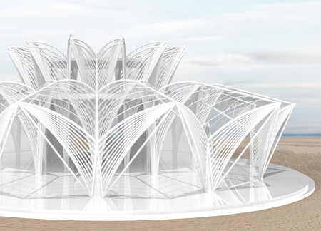 Winged Structure with Etfe Canopy Overlooking Wetlands