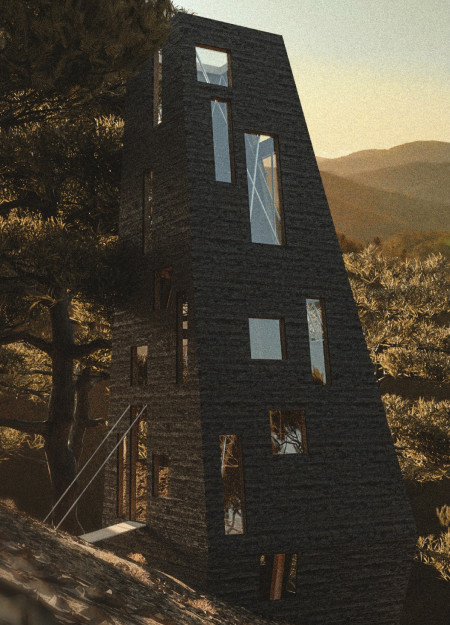 Tree Bark Clad Pods Elevated Among Maritime Pines with Straw Insulation for Sustainable Living