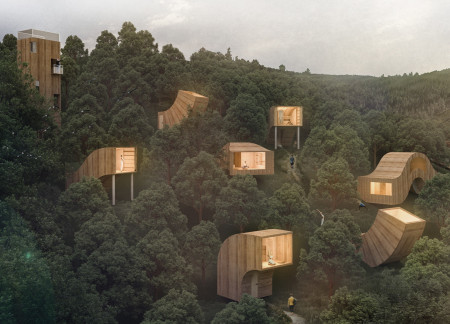 Cork Sleeping Pods Embracing Nature on a Hillside Retreat