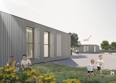 Hexagonal Modules with Wood Fiber Insulation and Community Gardens for Sustainable Living