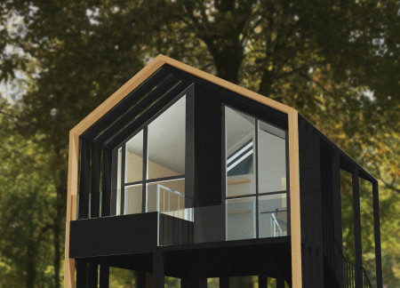 Elevated Kabins with Solar Roof Tiles and Thermal Water Heating