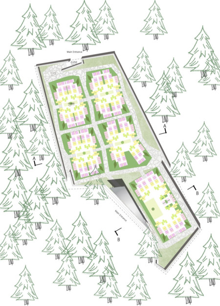 Mosaic Gravestones Amidst Seasonal Blooms in a Community Columbarium