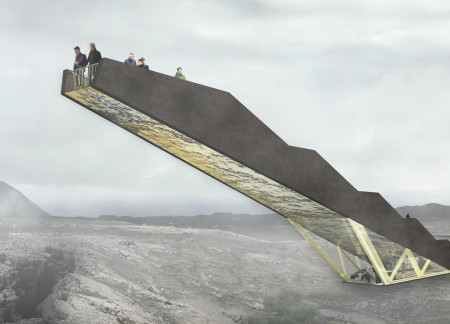 Inclined Tower Connecting Visitors to Tectonic Landscapes with Concrete and Steel