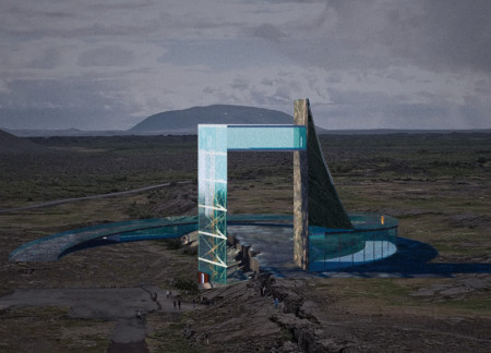 Observatory Towers of Glass and Rock Overlooking Tectonic Landscapes