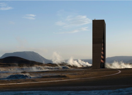 Rammed Earth Tower Tapping into Geothermal Energy with Views of Icelandic Landscape