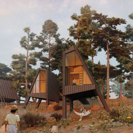 Elevated Cabins with Cross-Laminated Timber Integrating into Natural Surroundings