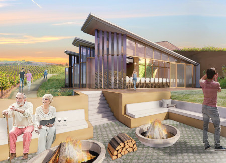 Rammed Earth Wall with Panoramic Views for Vineyard Tasting Experience