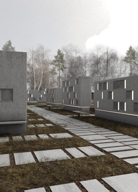 Natural Light and Concrete Unity in a Tranquil Memorial Space