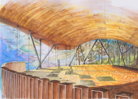 Curved Concrete Forms and Natural Wood Create a Tranquil Yoga Retreat