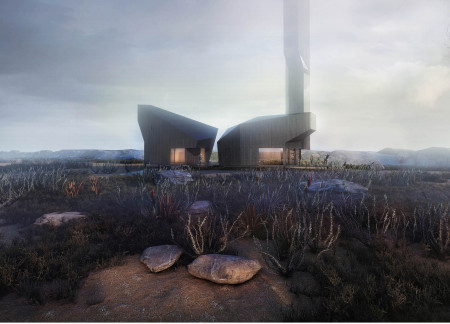 Basalt-Inspired Structure with Scorched Larch and Geothermal Features