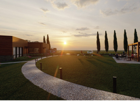 Aged Oak Slats and Permeable Surfaces in Vineyard Guest Homes