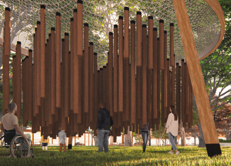 Soundscape Pavilion with Hollowed Wood Elements