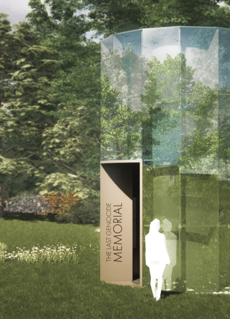 Reflective Glass and Steel Memorial Emphasizing Erasure in Historical Remembrance