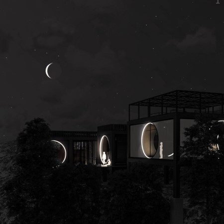 Charred Wood and Oil Cork Retreat Integrating Nature and Mindfulness