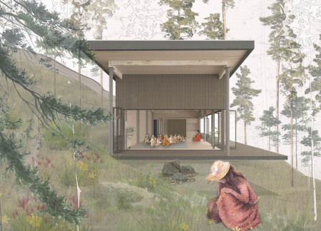 Inverted Roof Structure with Cross-Laminated Timber and Forest Integration