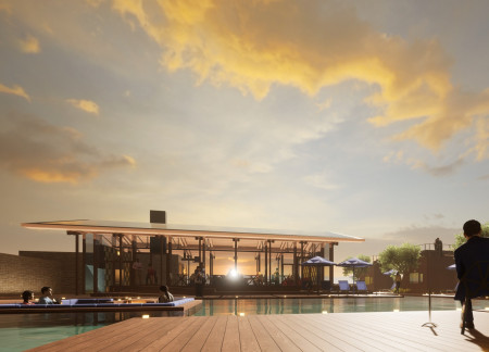 Panoramic Guest House Featuring Local Stone and Gravel Landscape