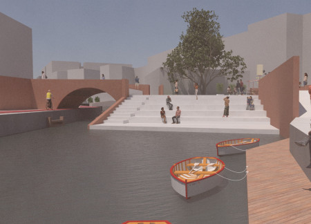 Red Thread Weaving Through Historic Locks in Green Urban Space