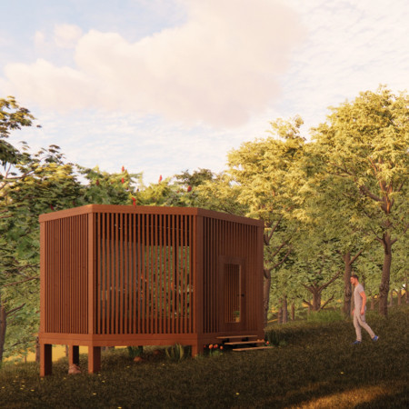 Meditative Retreat with Vertical Wood Slats and Natural Light