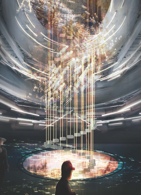 Vertical Structure with Glass and Concrete Elements Nestled Under a Forest Canopy