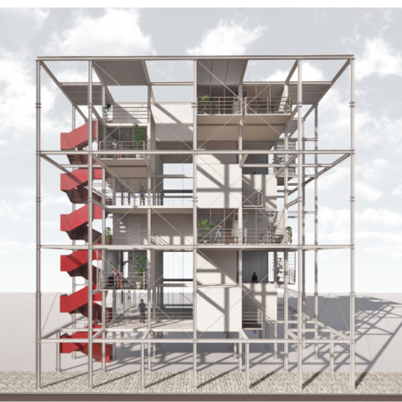 Natural Ventilation and Flexible Layouts in a Community-Focused Modular Structure with Steel and Wood Elements