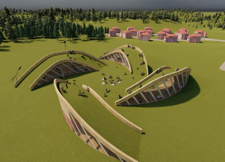 Petal-Inspired Peaks Blending with Mountainous Terrain