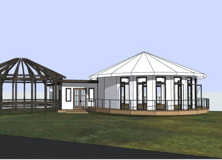 Natural Stone Pathways and Grassed Entry in a Tranquil Yoga Space