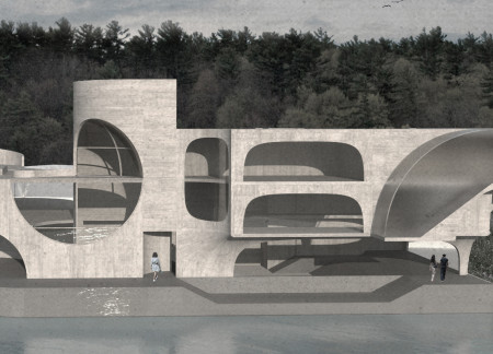 Curvilinear Concrete Volumes Creating Tranquil Spaces Overlooking Coastal Serenity